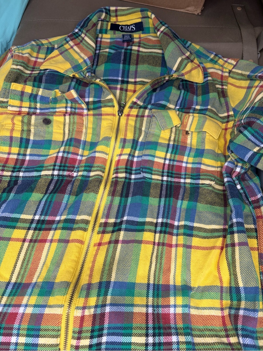 Chaps Yellow and Green Plaid Flannel Shirt - Picture 3 of 4